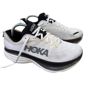 Hoka One One Bondi 8 Running Shoes Men's Sz 9.5 D White Black 1123202 Comfort